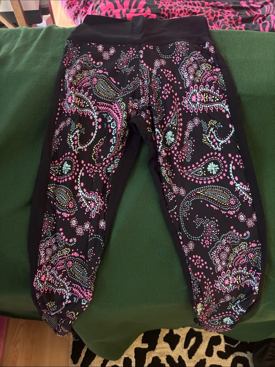 Pants - Black Paisley Active Capris with Pink & Aqua Accents small or medium